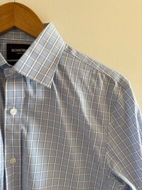 Bonobos Light Blue and White Windowpane Dress Shirt